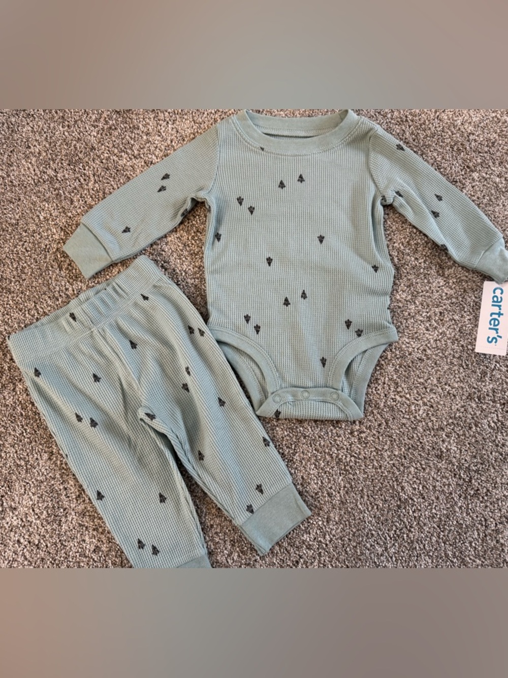 Carter's Light Blue Bodysuit and Pants Set with Black Tree Accents 6 Month NWT